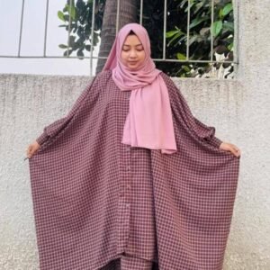 Brown Check Shirt Abaya Set