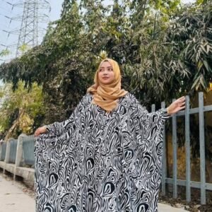 Black White Abstract Abaya Set