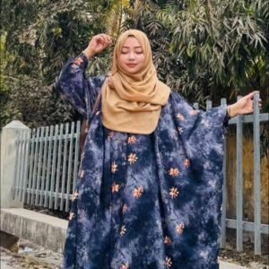 Navy Floral Abaya Set
