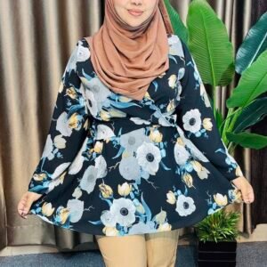 Black Floral Wrap Style Top