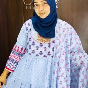 Sky Blue Printed 3-Piece Dress