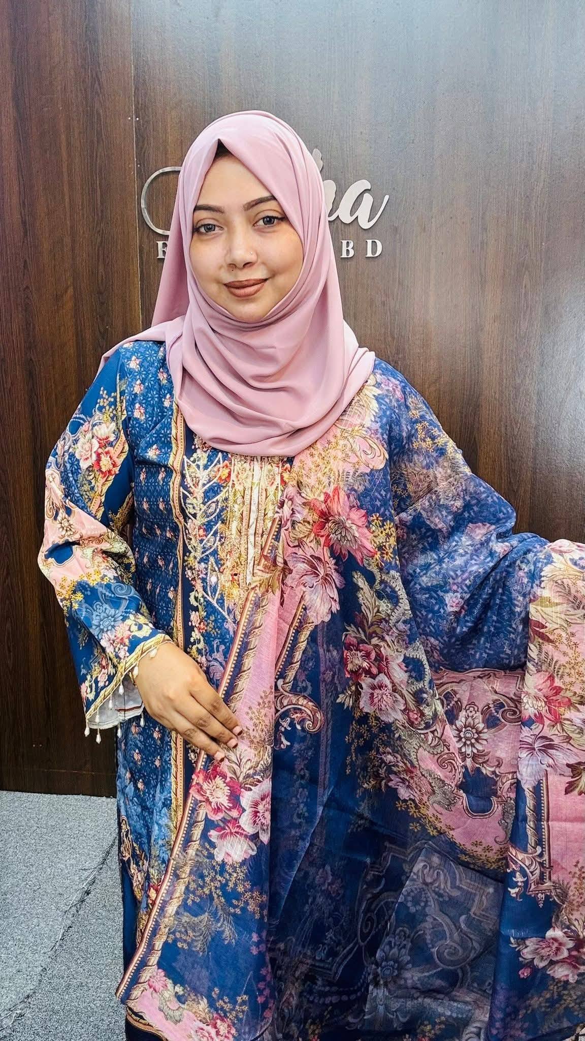 Navy Floral Printed 3-Piece Dress