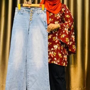 Button Style Light Wash Denim Pants