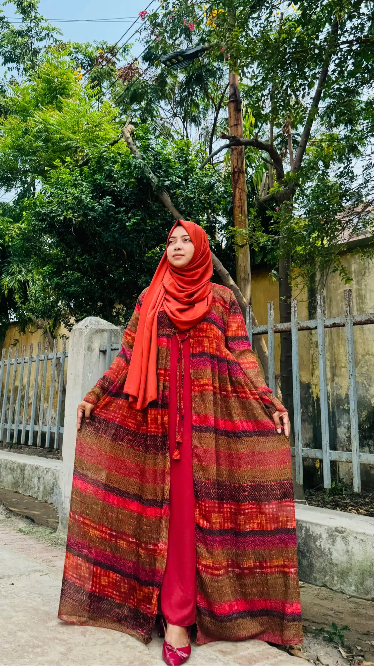 Attached Koti Gown With matching Hijab (Brick Color)