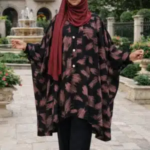 Black Printed Abaya With Pant Combo ( Free Size )