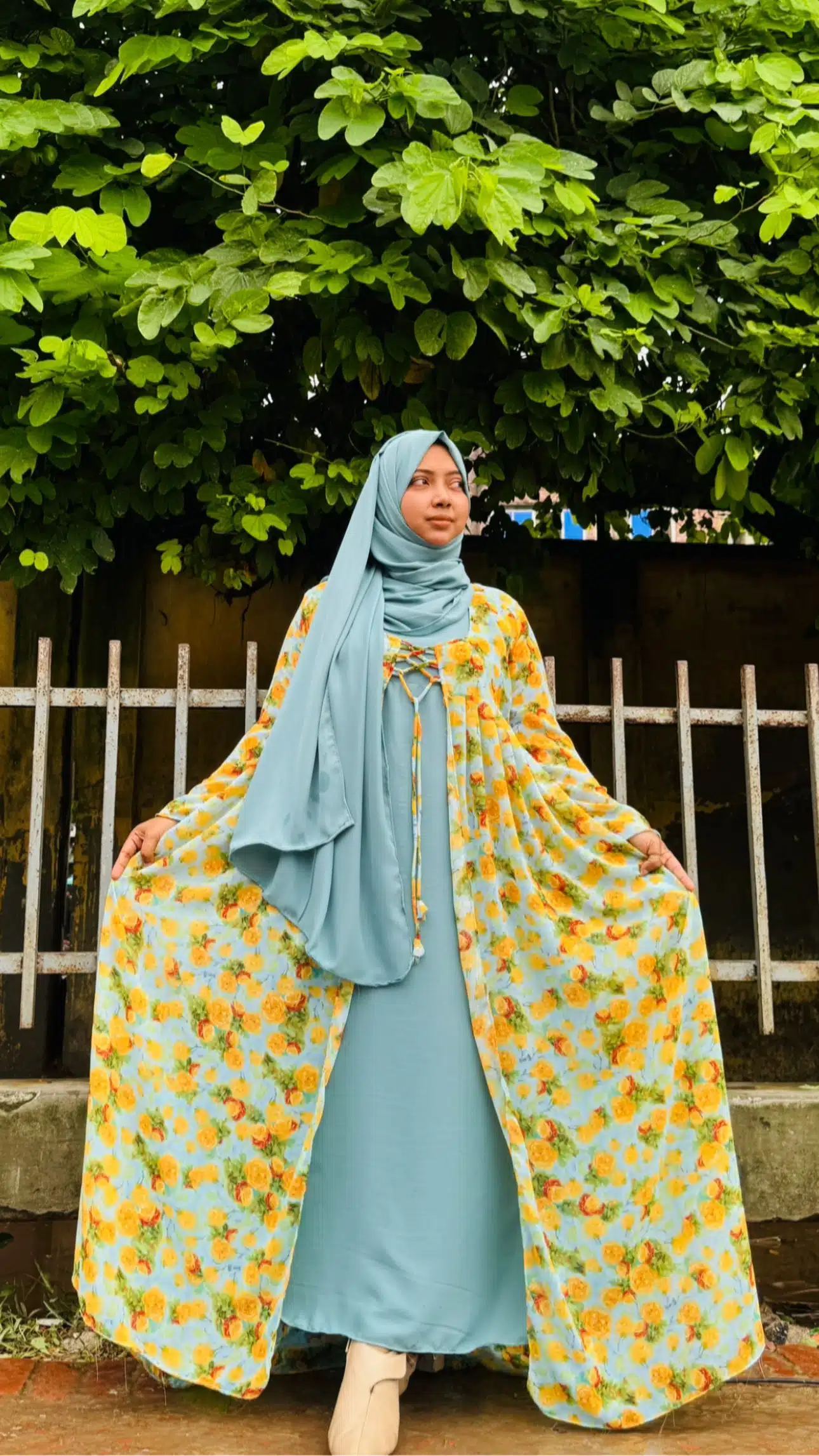 Attached Koti Gown With Matching Hijab (Color: mint)