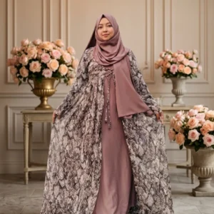 Mocha Printed Attached Koti Gown