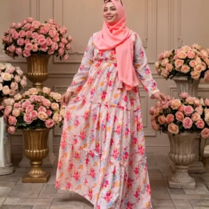 Pink Floral Layer Gown