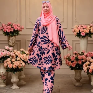 Baby Pink Leaf Print Lilen Co-Ords
