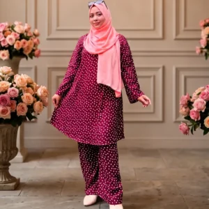 Wine Red Polka Dot Lilen Co-Ords