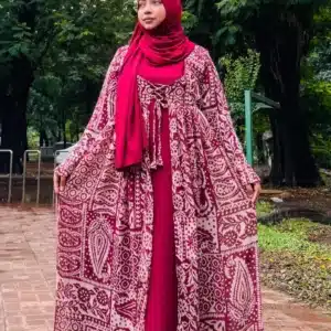 Attached Koti Gown With Matching Hijab (Color: Maroon)